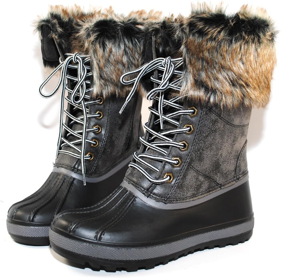 TRENDSUP COLLECTION Women's Lace up Waterproof Snow Duck Fur Boot