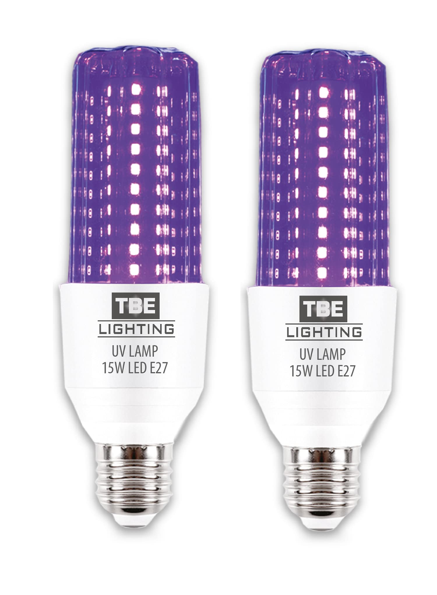 TBE LIGHTING UV LED Bulb - 15w Ultra Violet Black Light Bulbs - 2 Pack - E27 Standard Screw Fitting - 395-400nm wavelength, Energy Saving Long Life LED Bulb - 20,000Hrs Life Expectancy