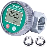 GRYVOZE 1" Waterproof Fuel Flow Meter, 3/4" Adapters, Diesel &amp; Liquids | NPT Digital Turbine Counter, 2.4-26.4 GPM, &plusmn;1% Accuracy, 360&deg; Rotatable Screen, Anti-EMI, Sleep Mode, Gal (US)/L/Qts/Pts/m&sup3;