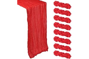 HENEGER 8 Pack Red Cheesecloth Table Runner 10Ft Gauze Cheese Cloth Table Runner 120 Inch Boho Sheer Rustic Fabric for Summer Decor Bridal Baby Shower Wedding Centerpiece Home Table Decoration