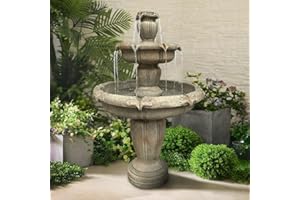 watnature 48”Tall Zen Modern Outdoor Fountain with Pump for Garden, Patio, Backyard,Deck,Lawn, Porch, 3-Tiered Pagoda Garden Fountain Outdoor for Birds Bath（Pump Cord Long 9.83ft）