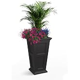 Mayne Fairfield 28in Self-Watering Tall Square Planter, Black | Self-watering, All season, Fade resistant, Reversible planting shelf, 15-year warranty