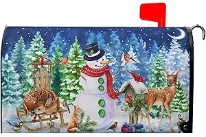 HAROONI Christmas Mailbox Cover Winter Mailbox Cover Magnetic Standard Size 18x21in Watercolor Xmas Tree Deers Snowman Mailbox Cover Mailbox Wraps Post Letter Box Cover for Home Garden Outdoor Yard