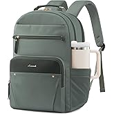 LOVEVOOK Laptop Backpack for Women with Leather Trim & Tumbler Pockets, 15.6" Work Backpack Purse, Travel Personal Item Bag, Carry On Business Computer Bag for Office, School, or Gift, Sage Green