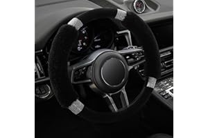 Achiou Rhinestone Fluffy Steering Wheel Cover - Comfortable Non-Slip Luxury Faux Wool, Universal Fit for 14.5" to 15" Steering Wheels