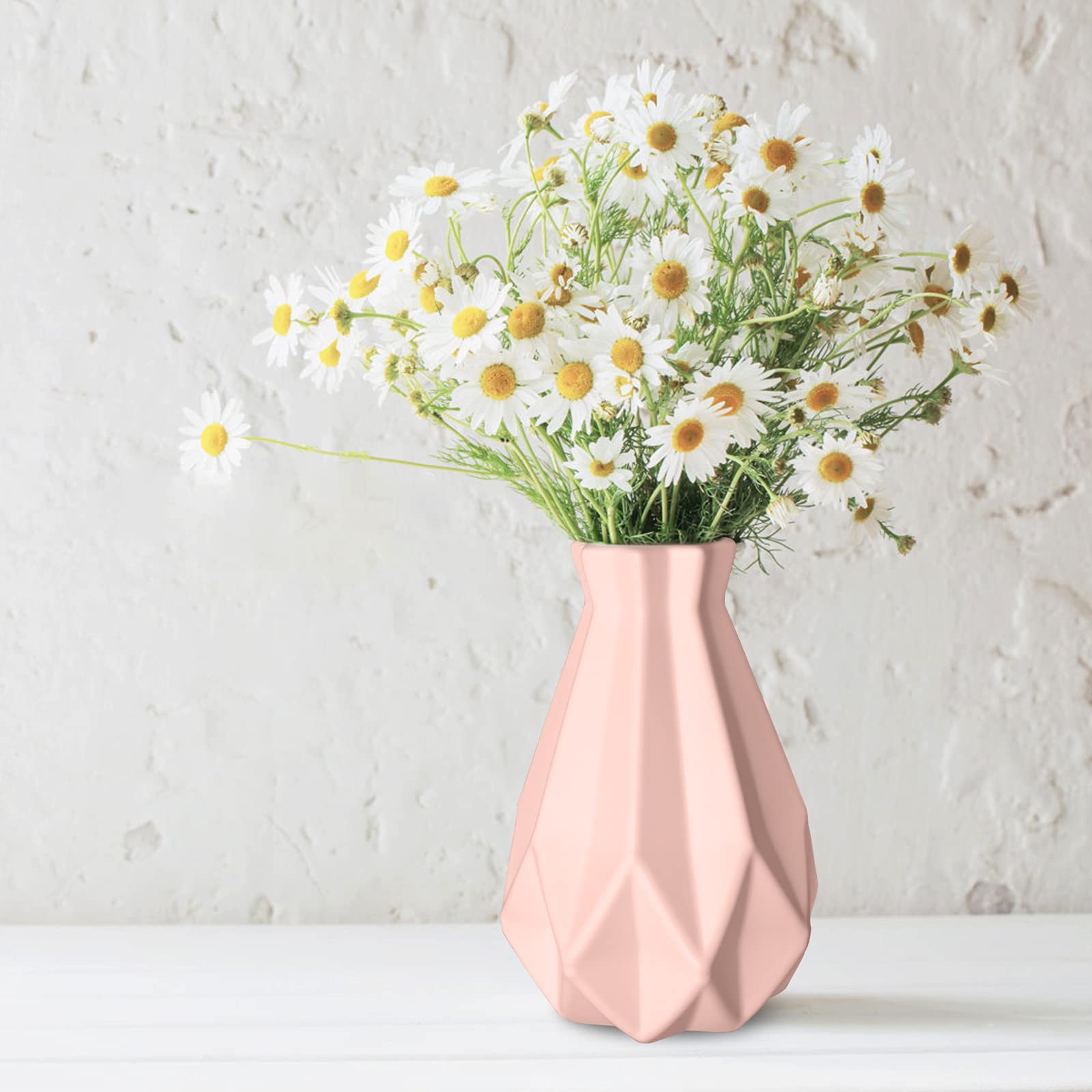 Vase for Flowers - Rustic Style Pink Geometric Desktop Decorative Vase Plastic Large Bottles for lego Flowers Bouquet Hydroponic Arrangement Wedding Home Office Romantic Decoration — image 1