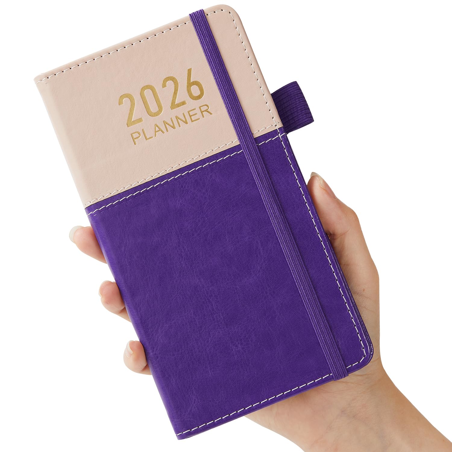 Photo 1 of 2026 Planner Pocket Size for Purse, Jan.2026 - Dec.2026 Small Daily Weekly Monthly Planner/Calendar with PU Leather, Elastic Band, A6 Mini Calendar Book for School/Office/Home, 3.8" x 7"