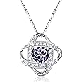 Iefil 925 Sterling Silver Love Knot Birthstone Necklace, Natural or Created Gemstone, Anniversary Birthday Gifts for Women, Jewelry Gifts for Wife Mom Girlfriend