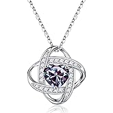 Iefil 925 Sterling Silver Love Knot Birthstone Necklace, Anniversary Birthday Gifts for Women, Jewelry Gifts for Wife Mom Girlfriend