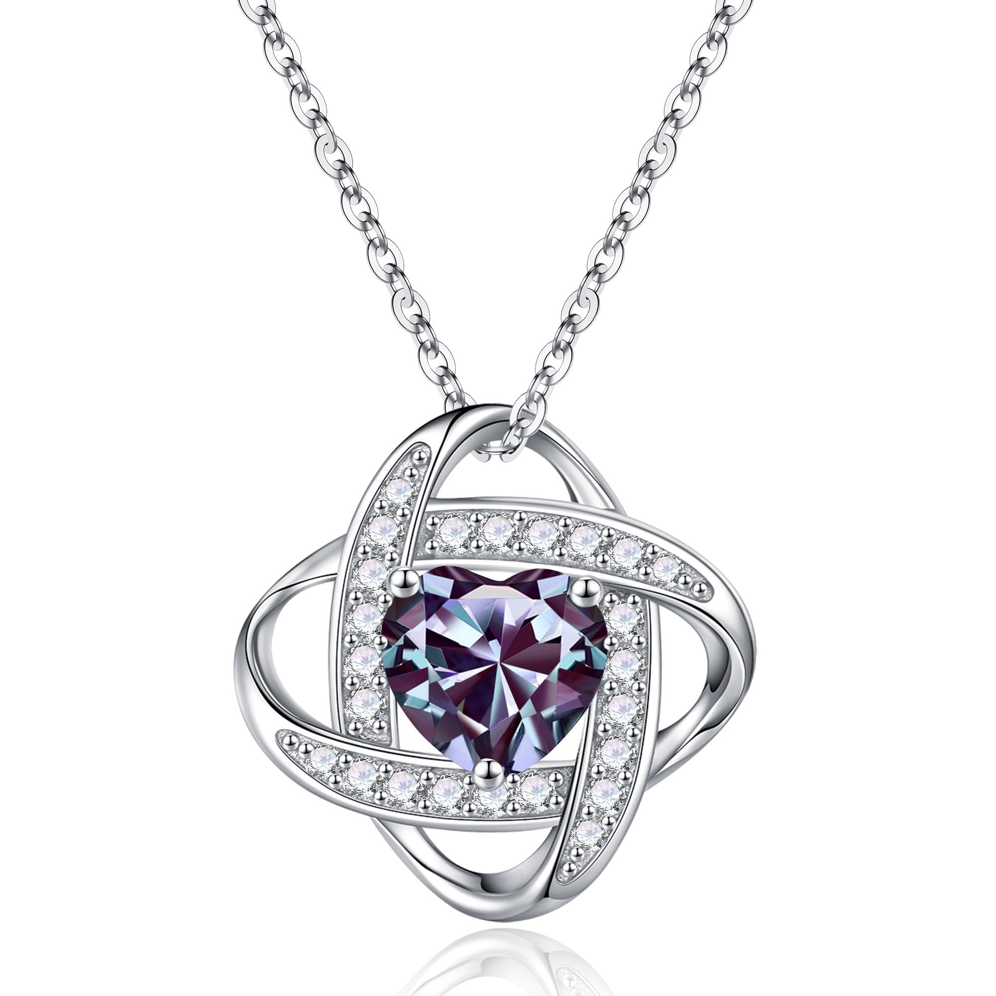 Iefil 925 Sterling Silver Love Knot Birthstone Necklace, Natural or Created Gemstone, Anniversary Birthday Gifts for Women, Jewelry Gifts for Wife Mom Girlfriend