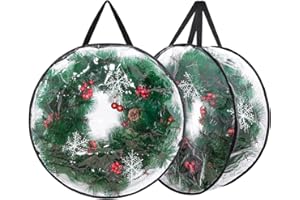 FOCI COZI 2-Pack Christmas Wreath Storage Container 24'', Clear Wreath Storage Bags with Dual Zippers for Xmas Seasonal Thanksgiving Holiday Artificial Wreath Storage