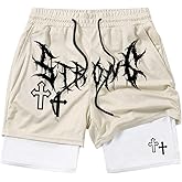 QJQ Men's 2 in 1 Goth Graphic Drawstring Elastic Waist Shorts Summer Casual Workout Athletic Gym Track Shorts