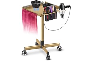 TASALON Gold Salon Tray on Wheels – Salon Rolling Tray Set with Magnetic Hair Dye Bowl, Heat-Resistant Tool Rack, Hair Extension Holder for Styling, Rolling Tool Cart & Hair Salon Station Organizer
