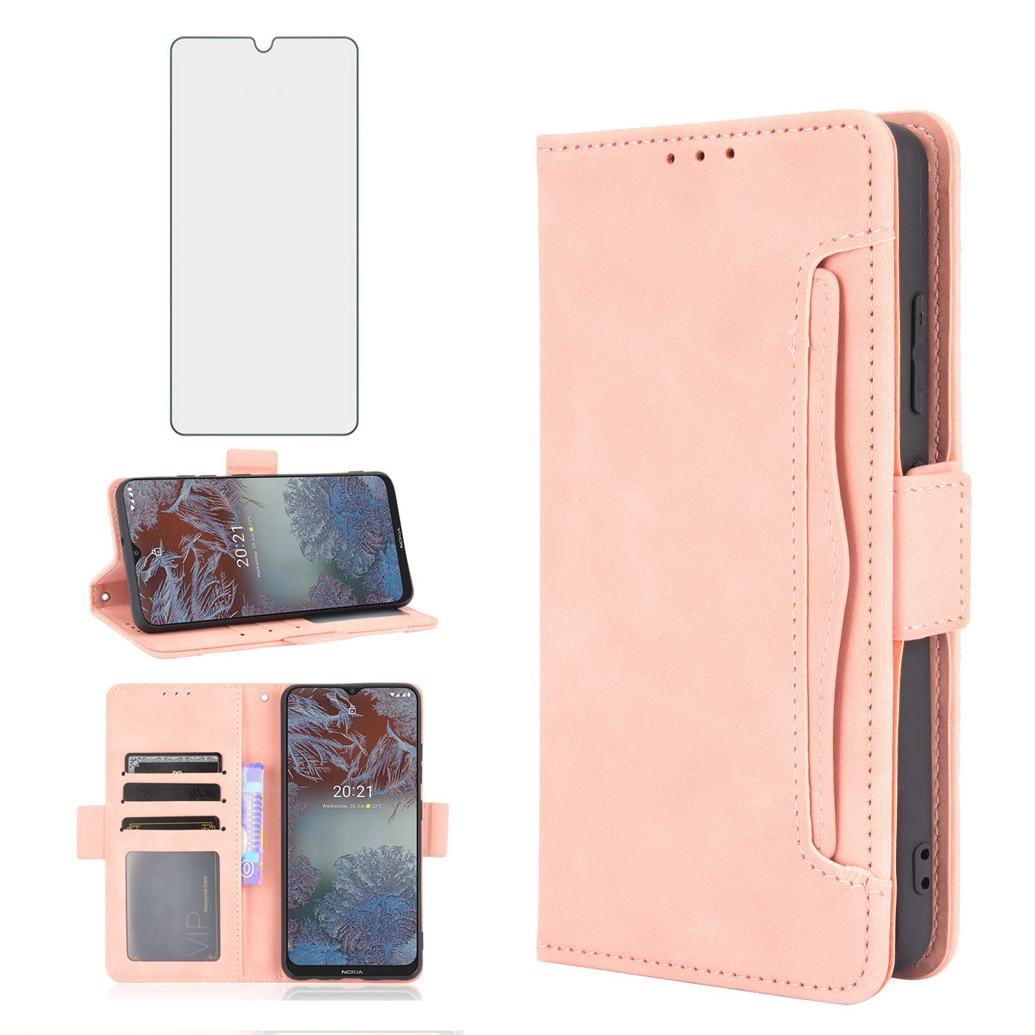 Asuwish Compatible with Nokia G10/G20/6.3 Wallet Case Tempered Glass Screen Protector and Leather Flip Cover Card Holder Stand Phone Cases for NokiaG10 NokiaG20 Android 11 TA-1334 Women Men Rose Gold