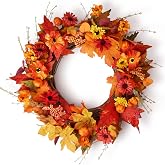 Fall Wreaths for Front Door, 22 Inch Autumn Wreath Outdoor Fall Decor | Fall Wreath with Maple Leaves, Pumpkins, Sunflowers & Berries, Rustic Thanksgiving Farmhouse Decor for Indoor Outdoor Porch