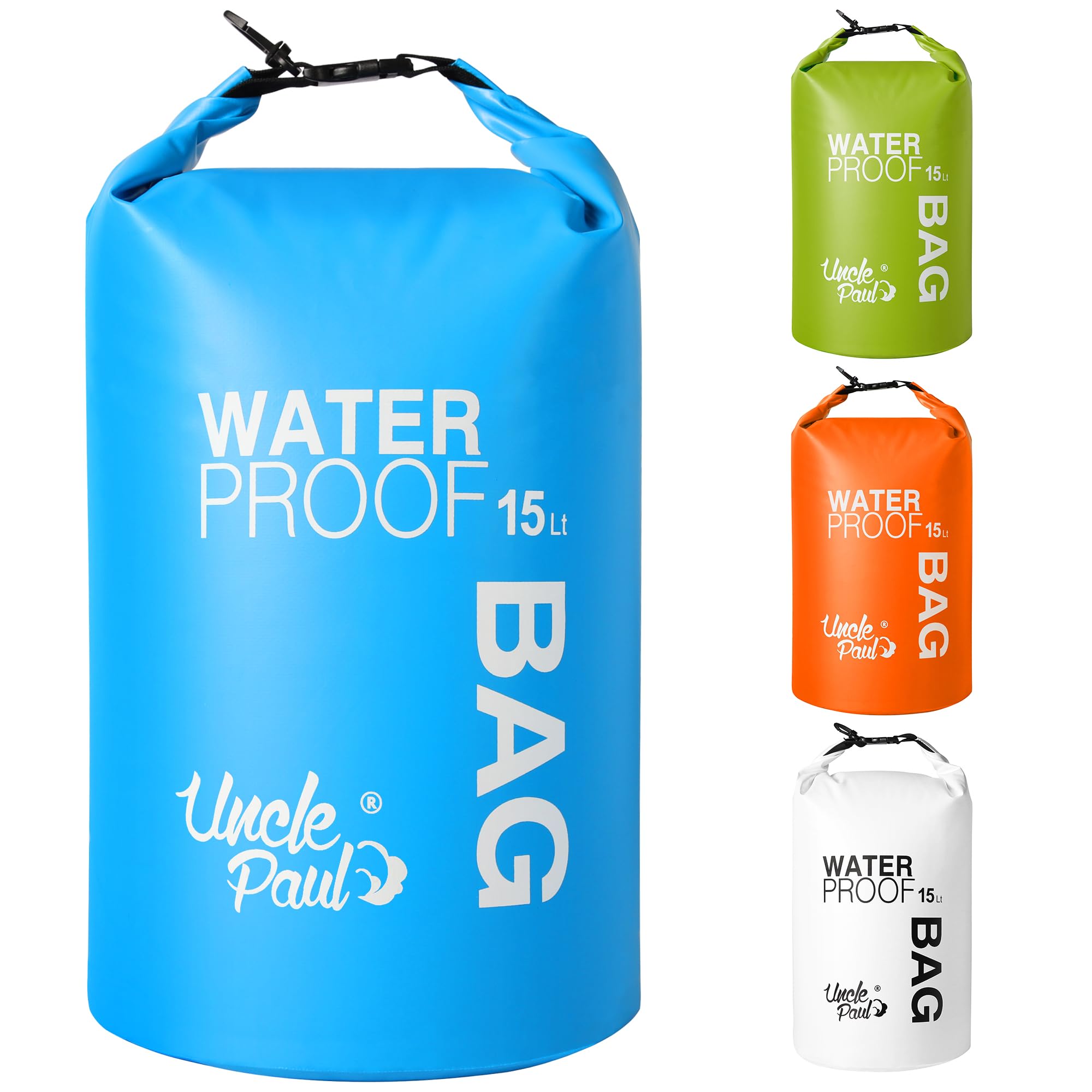 Uncle Paul Boat Dry Bags - Belongings Protection Waterproof Bag for Outdoor Drifting Boating Kayaking Fishing Rafting Swimming Camping Canoeing Surfing Cyan Blue 15 Literes(3.3 UK gal)