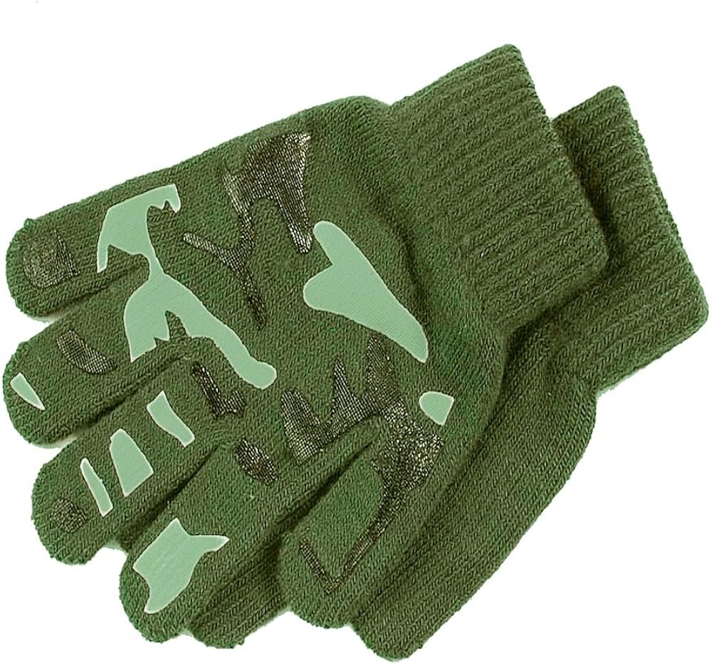 Camo Gear Boys Camouflage Gloves with Palm Gripper, Green
