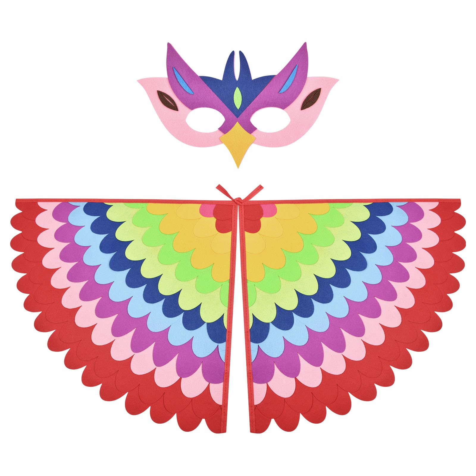 URAQT Felt Capes & Wings, Kids Bird Wings Costume Set with Felt Eye Mask, Adjustable Fairy Bird Fancy Dress Up Peacock Flamingo Cape Costume for Theme Party Carnival Halloween Cosplay (Pink)