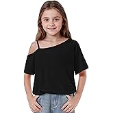 Arshiner Girls T Shirts Trendy Street Style One Shoulder Sleeve Casual Kids Blouse Soft Summer Tees Tops