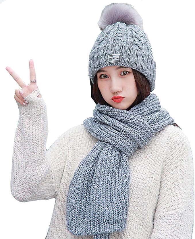 Women Scarf And Hat Set Knitted Girls Thicken Knitting Women Scarf And Hat Set Knitted Girls Thicken Knitting
