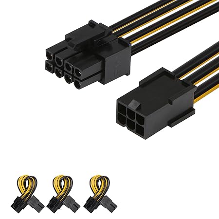J&D 6-Pin auf 8-Pin PCI Express (PCIe) Grafikkarten-Stromkabel, 10 cm, schwarz 3 Stück
