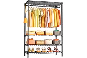 Ulif H4 Plus Portable Closets, 4-Tier Clothes Garment Rack for Bedroom and Cloakroom, Metal Clothing Storage and Organizer Wardrobe System, 45" W x 14" D x 76.4" H, Load 522lbs, Black