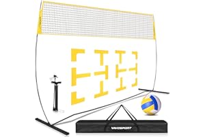 VAVOSPORT Freestanding Volleyball Net Set for Backyard - 12FT Portable Outdoor Volleyball Net System with Soft Volleyball, Pump, Boundary Markers and Carry Bag, for Backyard, Beach Games, Sports Training