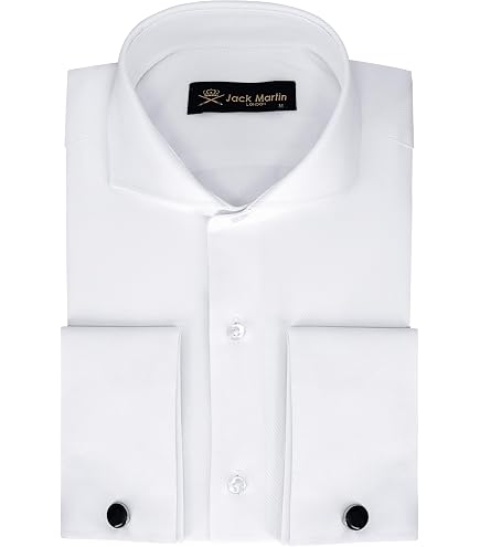 white dress shirt with black collar Dobell Tuxedo Stud Buttons White French Cuff Tuxedo Shirt