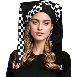 Unykaflor Unisex Adult Jester Hat, Medieval Court Clown Costume Headwear Accessory for Halloween Carnival Cosplay Party