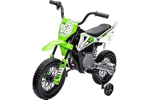 Forever Source 12V Kids Motorcycle w/Treaded Tires, 3.1mph Top Speed, Kids Motorcycle w/Training Wheels, Music, Bluetooth, Spring Suspension, Green