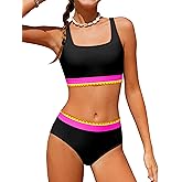 ZAANTI Girls Bathing Suit Bikini Color Block Girls' Swimwear Adjustable Cross-Back Straps Two Piece Swimsuit for Teens 9-16Y