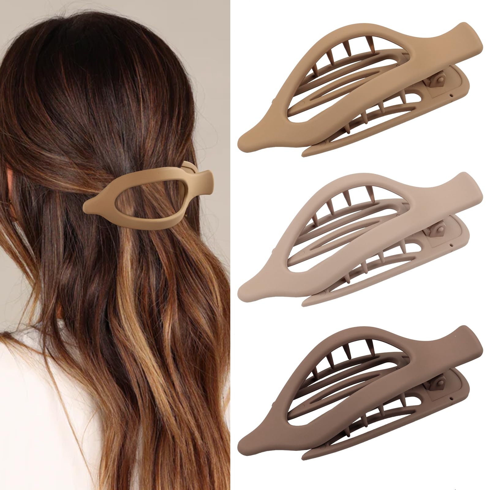 Blooms Large Hair Clips, 3 Pcs Flat Hair Claw Clip Non-Slip Side Slid Flat Hair Clips Strong Hold Crocodile Clips Hair Accessories for Women Girls for Thick Fine Hair for Wedding Holiday