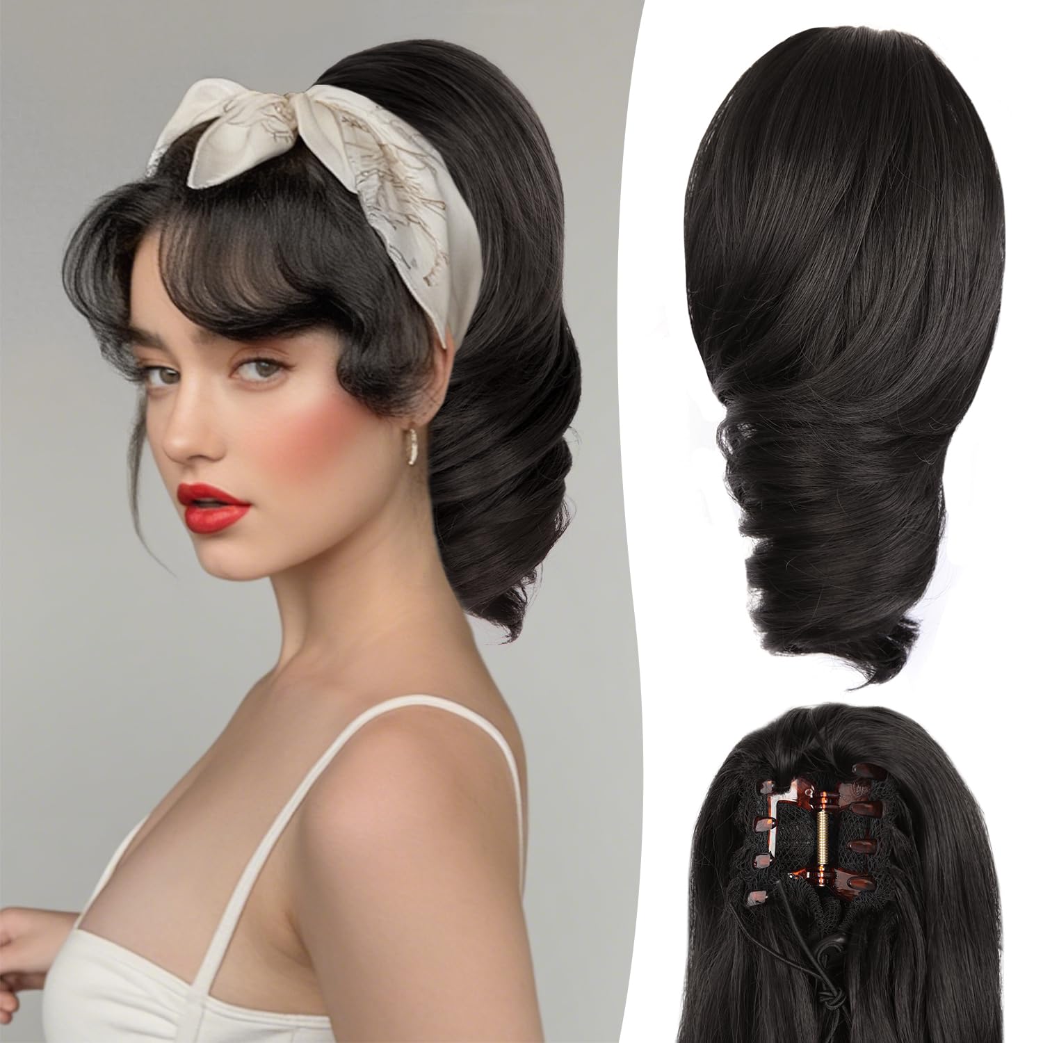 Photo 1 of 12 Inch Short Ponytail Extension - Soft Curly Pony Tails Hair Extensions, Claw Clip Ponytail Extension, Natural Short Hair Extensions Ponytail, Synthetic Hair Pieces for Women (Color: Black Brown)