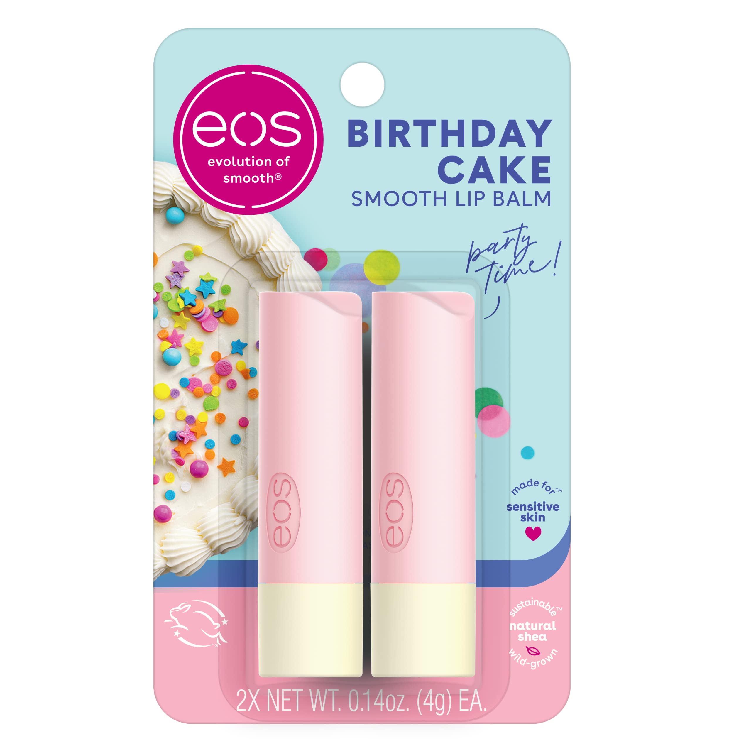 Photo 1 of eos Natural Shea Moisturizing Lip Balm- Birthday Cake, All-Day Moisture Lip Care Products, 0.14 Ounce (Pack of 2)