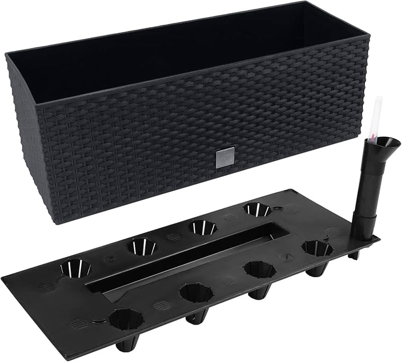 2 unidades de jardinera rectangular 17 litros con autorriego color negro 52 x 20 x 19cm