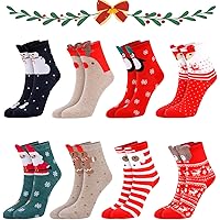 QUMENEY 8 Pairs Christmas Womens Socks Winter Warm Slipper Socks Holiday Xmas Socks Set Cotton Cute Christmas Gift for Women 