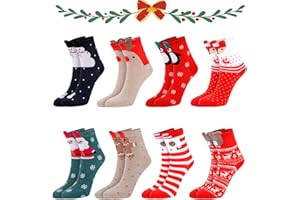 QUMENEY 8 Pairs Christmas Womens Socks Winter Warm Slipper Socks Holiday Xmas Socks Set Cotton Cute Christmas Gift for Women 