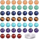 100Pcs Natural Crystal Beads Stone Gemstone Round Loose Energy Healing Beads with Free Crystal Stretch Cord for Jewelry Making (7-Chakra Beads, 8MM)