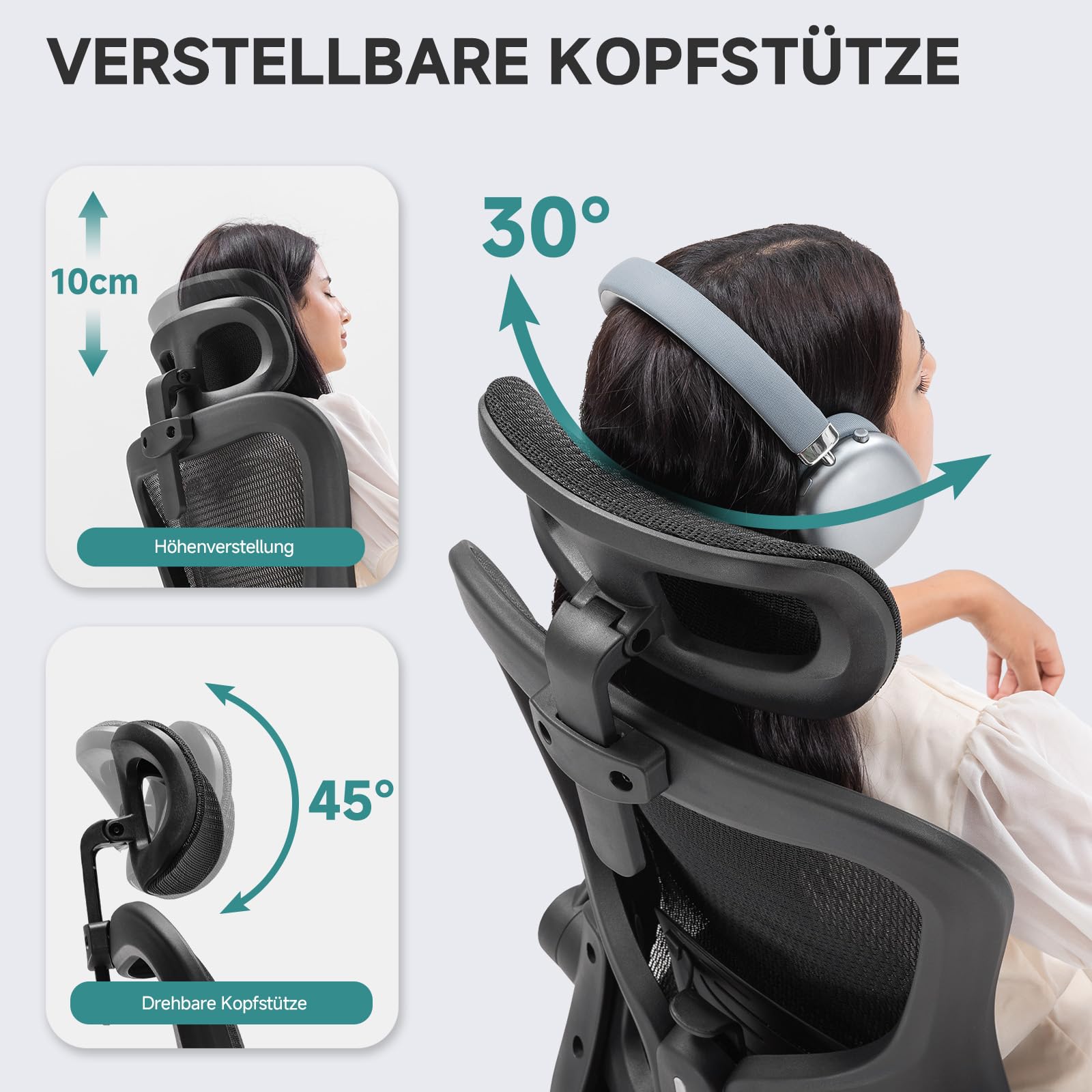 COMHOMA Bürostuhl, Schreibtischstuhl, ergonomischer Netzstuhl, mit doppellagigem Netzgewebe, atmungsaktiv, Adaptive Lendenstütze, verstellbare Kopfstütze, für Homeoffice, Drehstuhl 150 kg, Schwarz 7