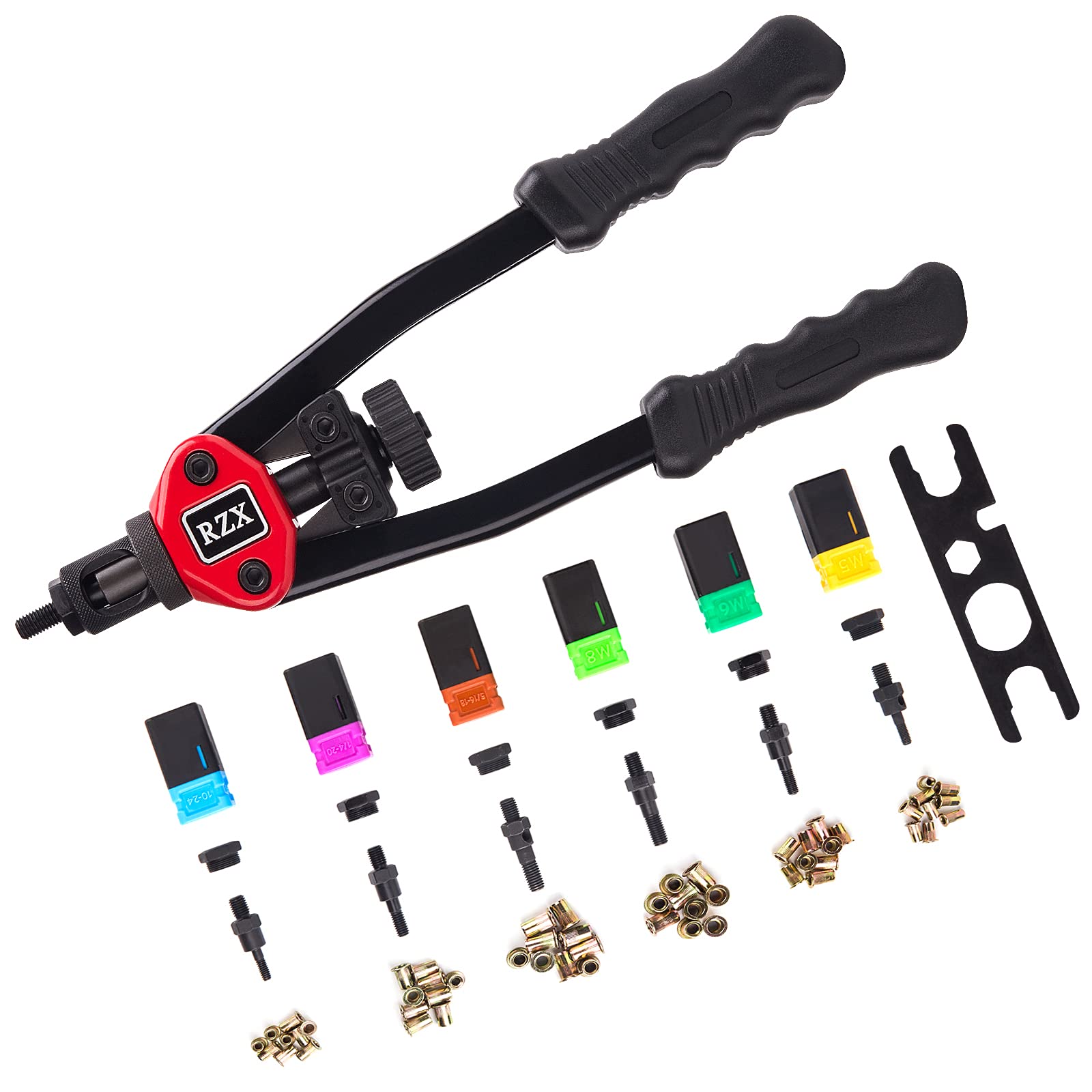 RZX 13" rivet nut tool Nut/thread Hand Riveter blind rivet Kit M5 M6 M8 SAE 10-24, 1/4-20, & 5/16-18 W/ 60pc Rivnuts