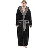 PJGGZ Mens Plush Robes Full Length, Big and Tall Fleece Hooded Bathrobe Warm Fluffy Cozy Winter Housecoat Floor Length