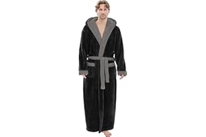 PJGGZ Mens Plush Robes Full Length, Big and Tall Fleece Hooded Bathrobe Warm Fluffy Cozy Winter Housecoat Floor Length