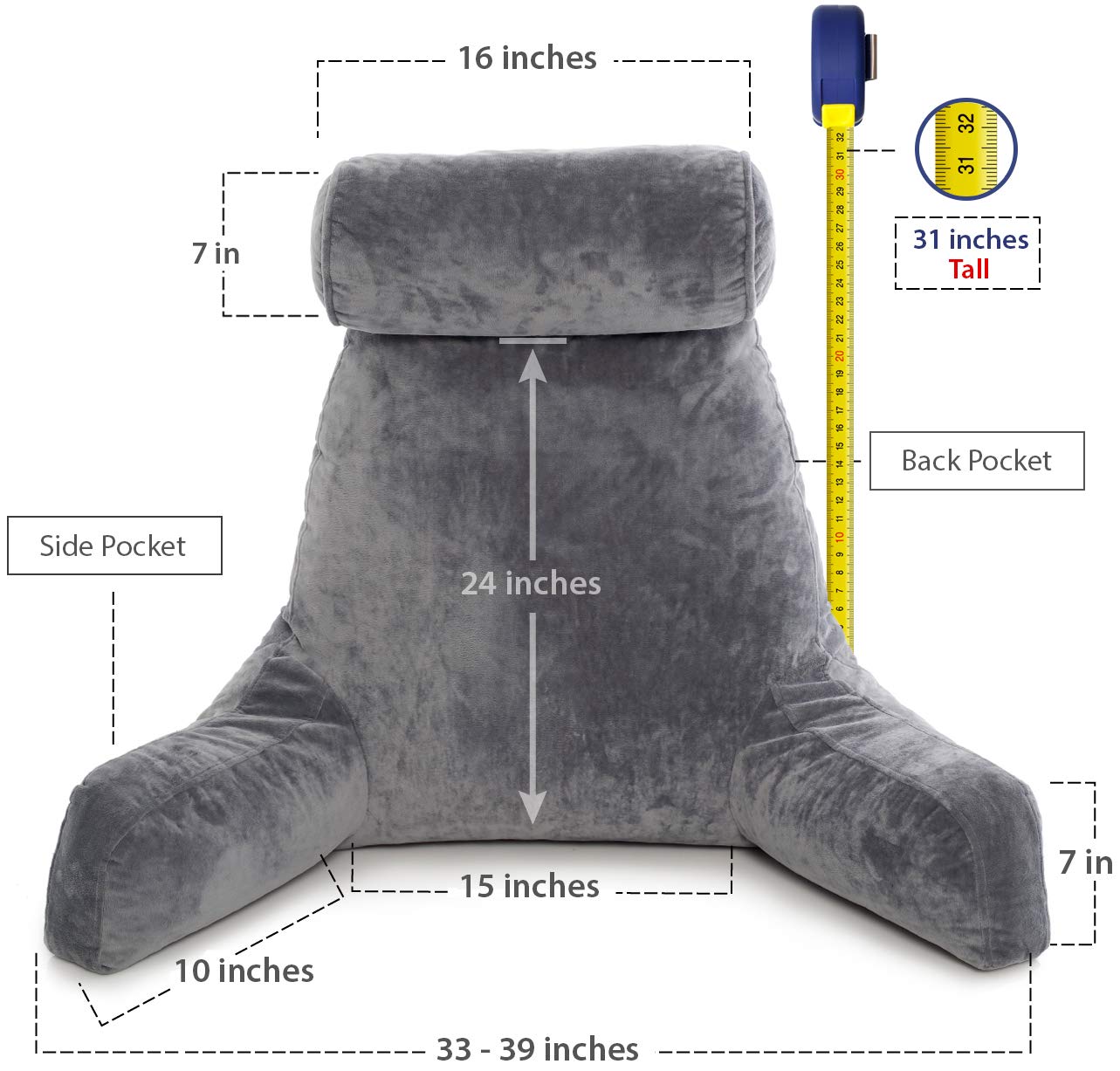 Husband Pillow Big Bedrest Reading Support Bed Backrest with Arms