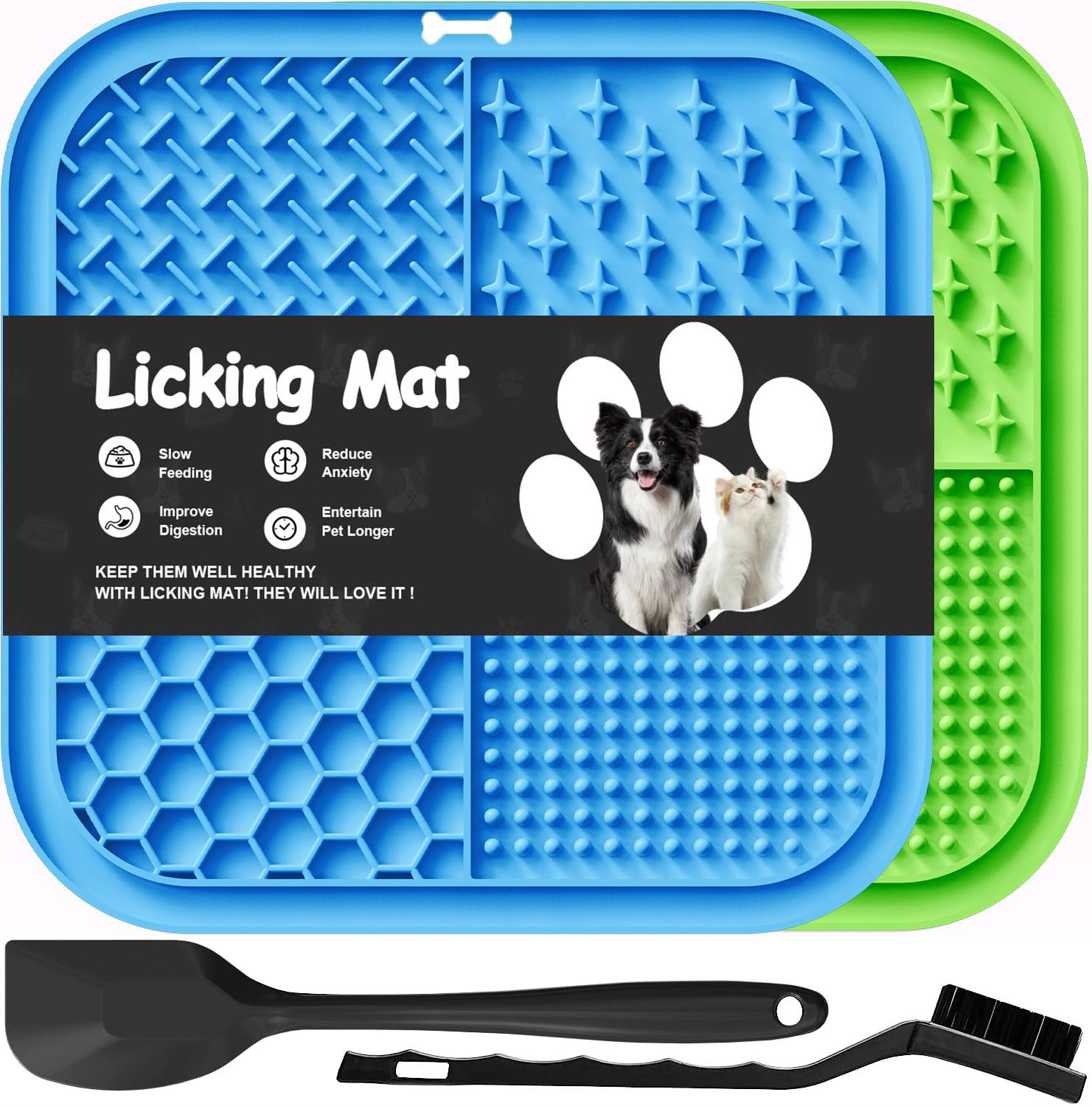 Azyh Licking Mats with Suction Cups - Slow Feeder for Dogs and Cats, Anxiety Relief Toys, Feeding Mat for Butter, Yogurt, Peanut