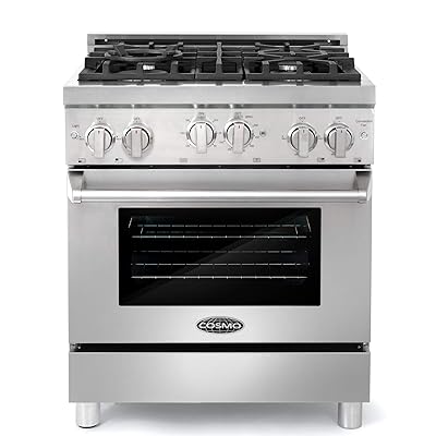 Cosmo 30" Gas Range, 4 Burners, Convection Oven, Stainless Steel