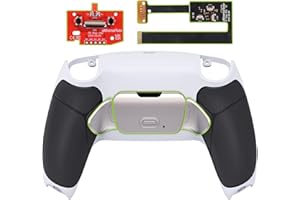 eXtremeRate Silver Real Metal Buttons (RMB) Version RISE Remap Kit for PS5 Controller BDM-010 020 Black Rubberized Grip White Back Shell, Upgraded Remmapable Back Buttons Attachment for PS5 Controller