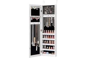 Giantex Jewelry Armoire with Full Length Mirror, Wall and Door Mounted Jewelry Cabinet Organizer with Magnetic Door, Large St