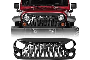 Allinoneparts JK Glossy Black Shark Grille Front Grill Compatible with 2007-2018 Jeep Wrangler Rubicon Sahara Sport, ABS