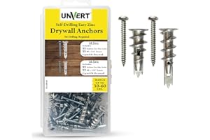 UNVERT Zinc Self-Drilling Drywall Anchor with Screw Kit, Pack Includes 25 Large and 25 Small Anchors with Fitting Phillip Zinc Screws, Anchors Hold up to 30-60 Lb. No Pre Drill Hole Required