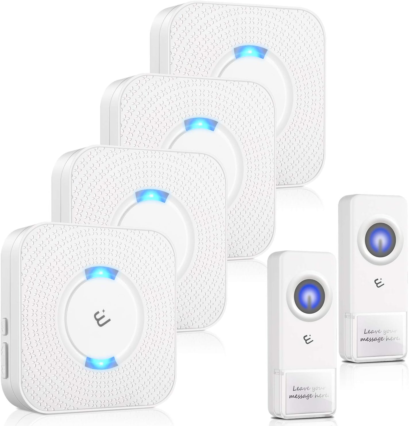 Wireless Doorbells for Home, Door Bells & Chimes Plug in with 4 Speakers & 2 Remotes, Easy to Install, Good Range for Connectivity 1000 ft, 58 Sorts of Different Chimes, 5 Volumes Fairly Loud, White